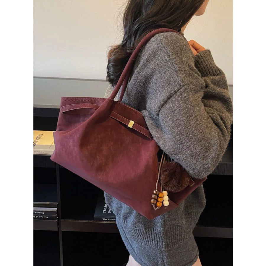 Decorative Tassel and Beads Tote Bag Wine Red / One Size Apparel Accessories