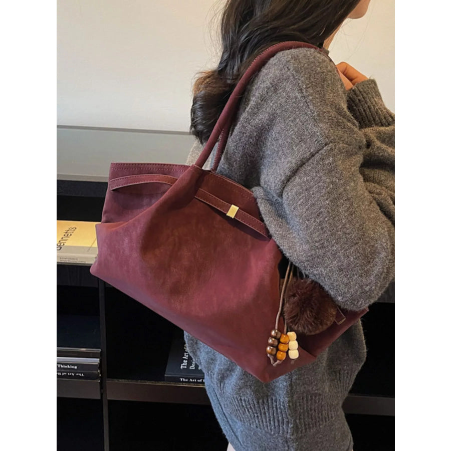 Decorative Tassel and Beads Tote Bag Wine Red / One Size Apparel Accessories