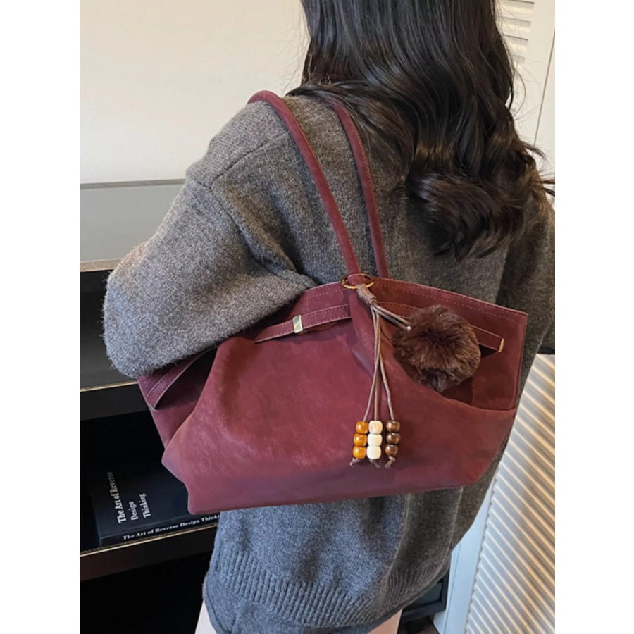 Decorative Tassel and Beads Tote Bag Wine Red / One Size Apparel Accessories