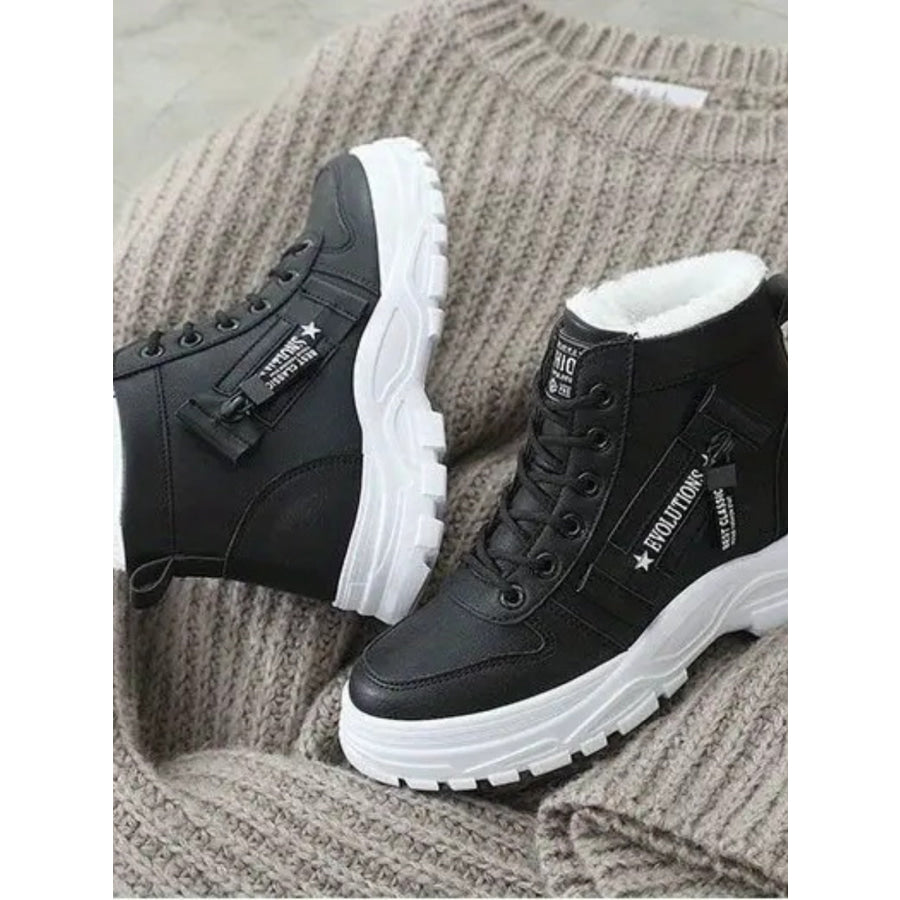 Decorative Zipper Round Toe Platform Boots Apparel and Accessories