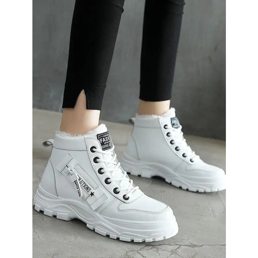 Decorative Zipper Round Toe Platform Boots White / 36(US5) Apparel and Accessories