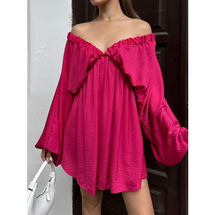 Deep V-Neck Balloon Sleeve Dress Apparel and Accessories