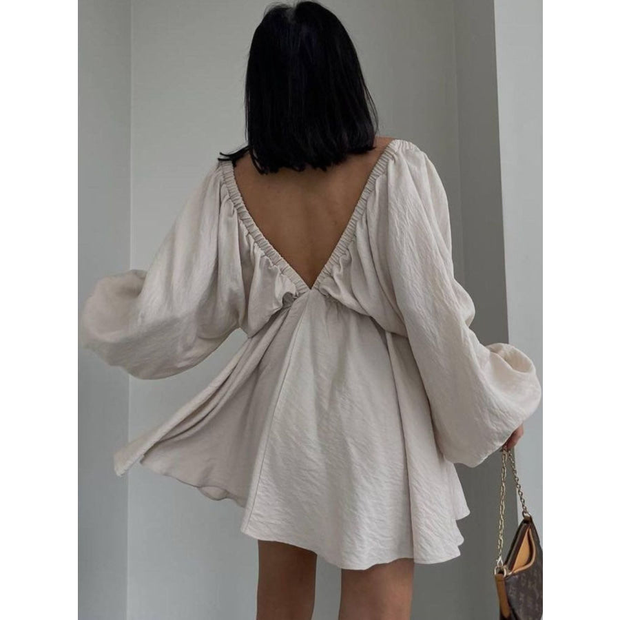 Deep V-Neck Balloon Sleeve Dress Apparel and Accessories