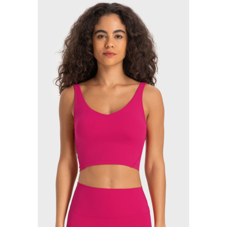 Deep V-Neck Crop Sports Bra Hot Pink / 4