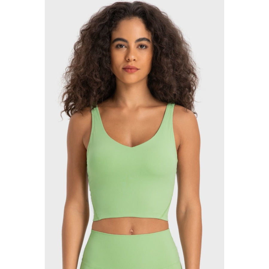 Deep V-Neck Crop Sports Bra Light Green / 4