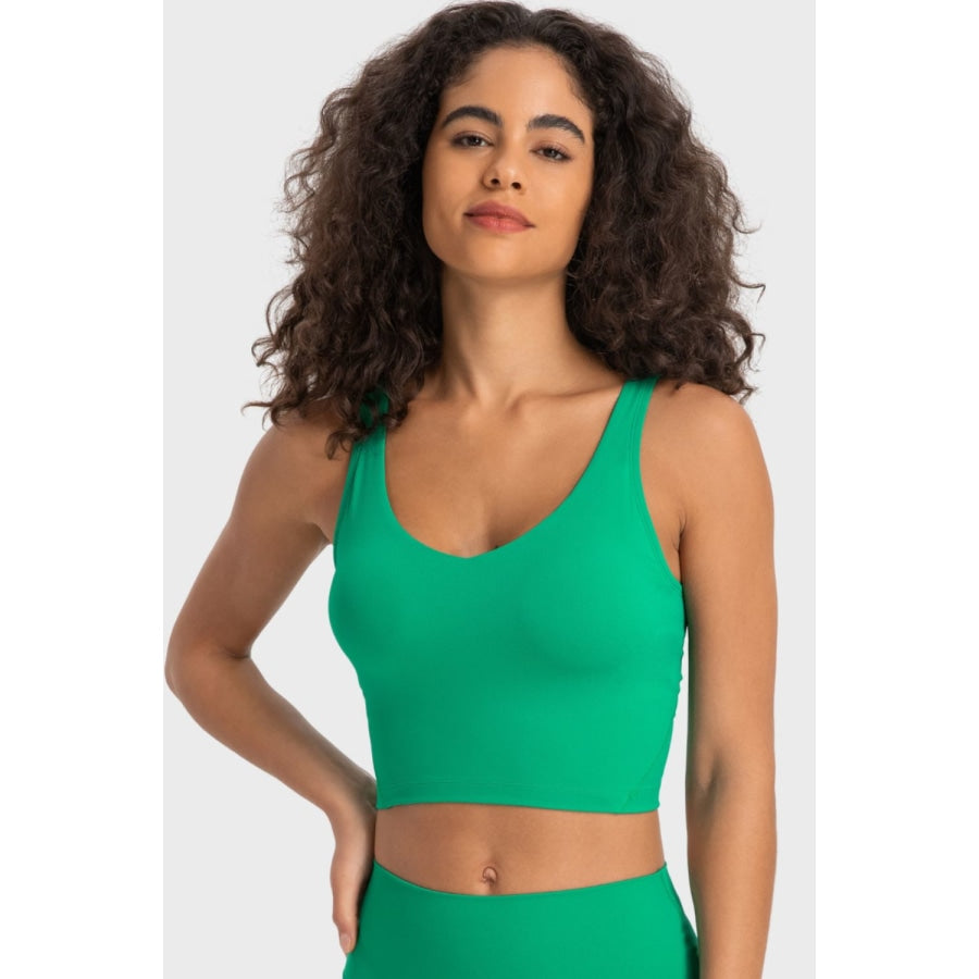 Deep V-Neck Crop Sports Bra Mid Green / 4