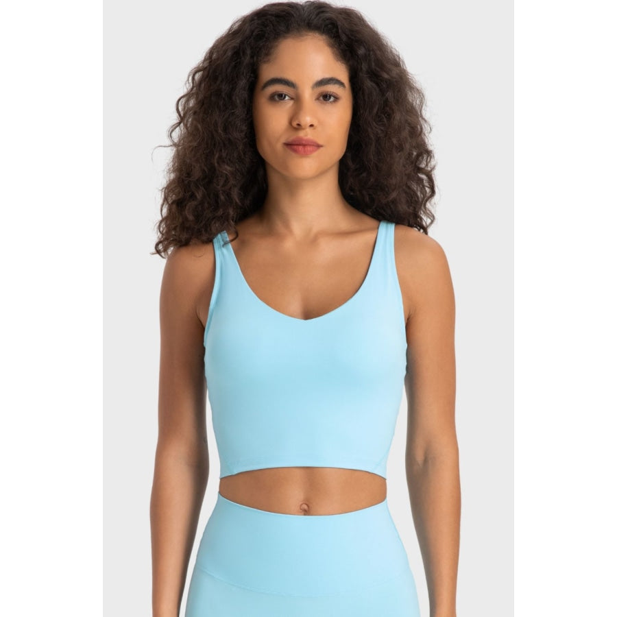 Deep V-Neck Crop Sports Bra Mint Blue / 4