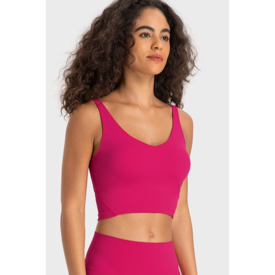 Deep V-Neck Crop Sports Bra Hot Pink / 4