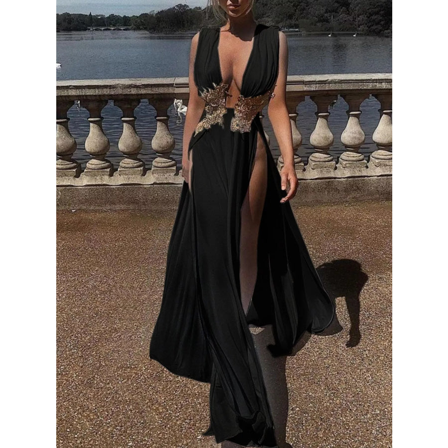Deep V-Neck High Slit Maxi Dress Apparel and Accessories