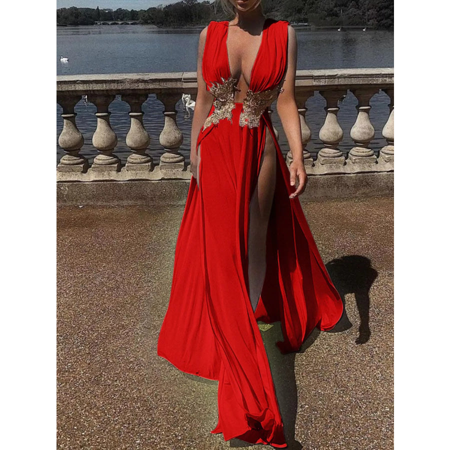 Deep V-Neck High Slit Maxi Dress Apparel and Accessories