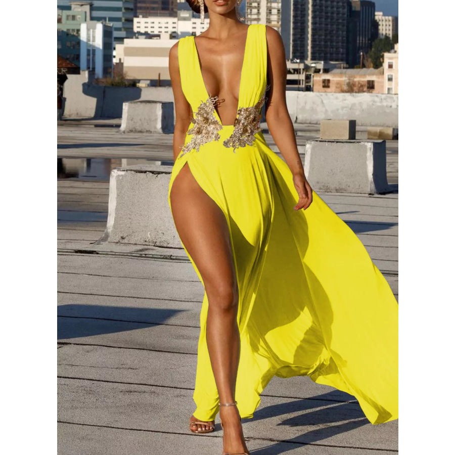 Deep V-Neck High Slit Maxi Dress Apparel and Accessories
