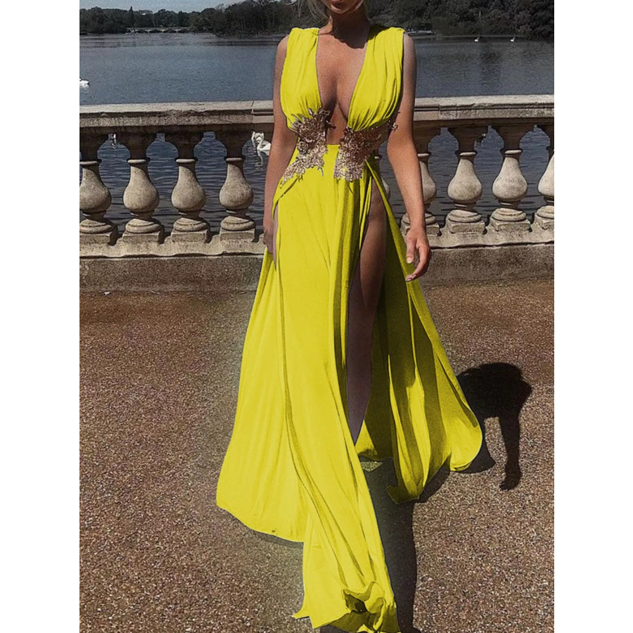 Deep V-Neck High Slit Maxi Dress Apparel and Accessories