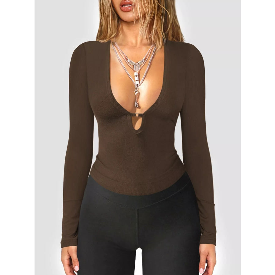 Deep V-Neck Long Sleeve Top Apparel and Accessories