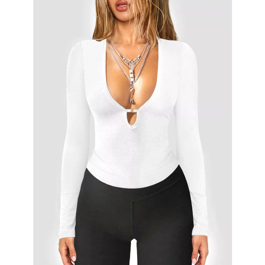 Deep V-Neck Long Sleeve Top Apparel and Accessories