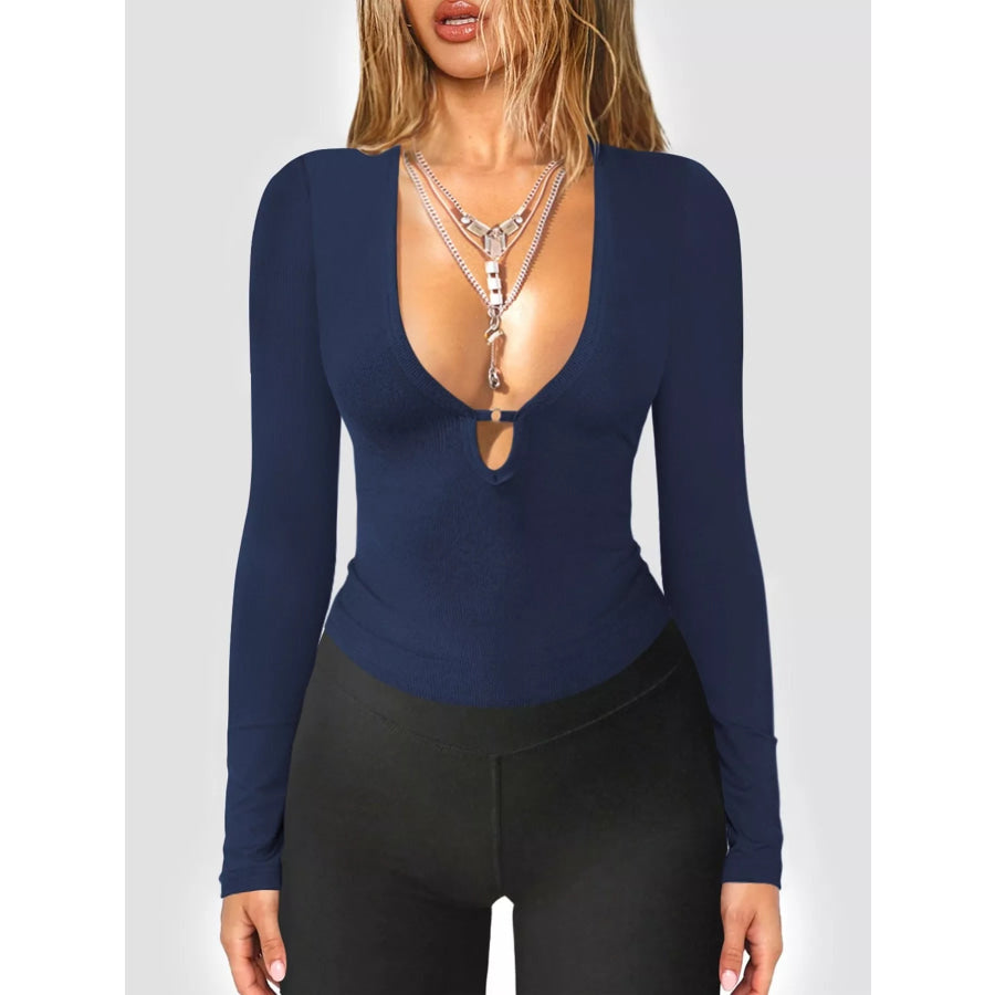 Deep V-Neck Long Sleeve Top Apparel and Accessories