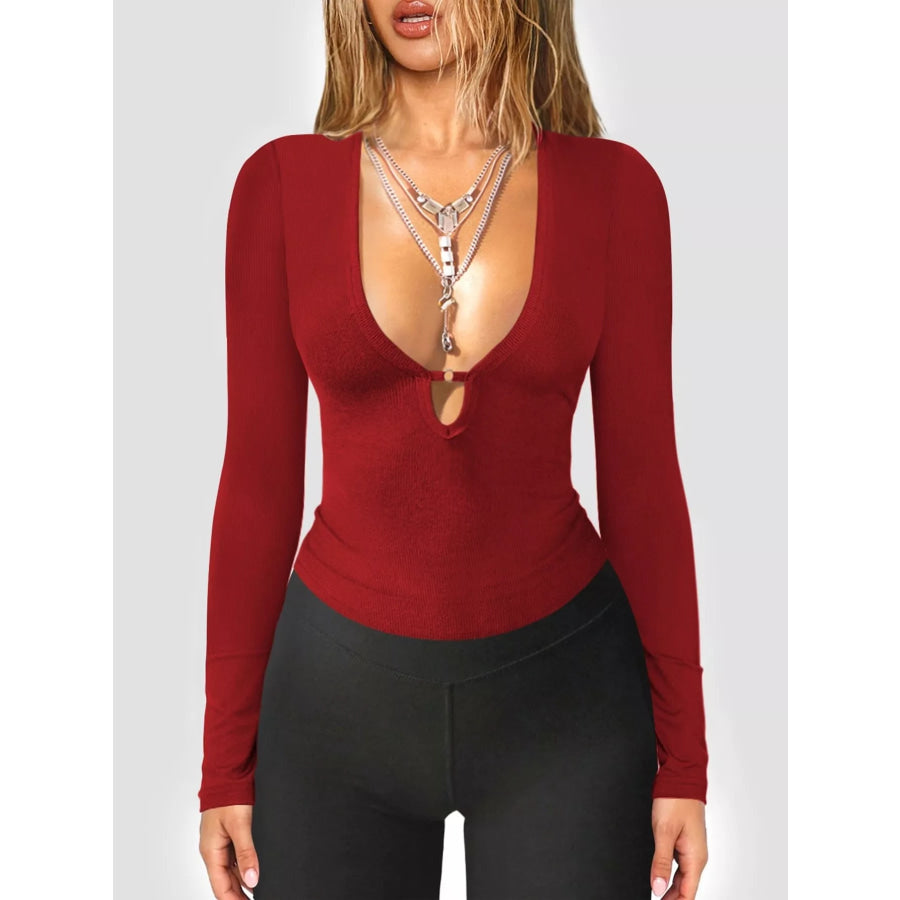 Deep V-Neck Long Sleeve Top Apparel and Accessories