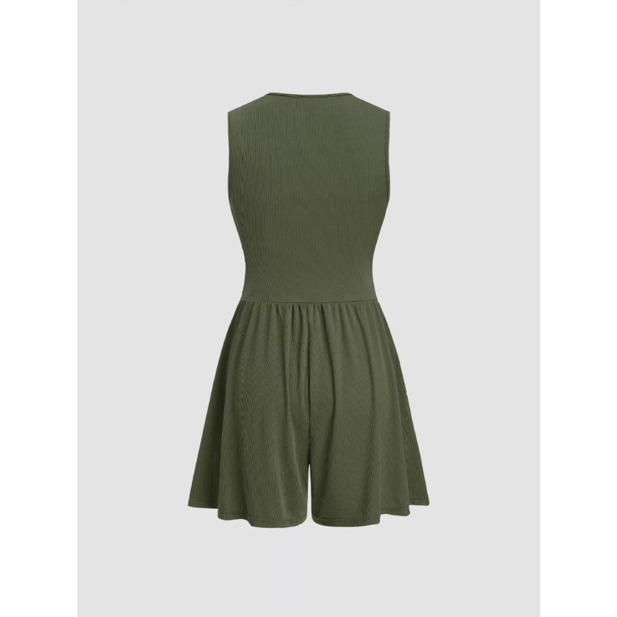 Deep V-Neck Ruched Sleeveless Romper Apparel and Accessories