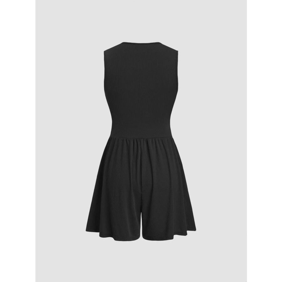 Deep V-Neck Ruched Sleeveless Romper Apparel and Accessories