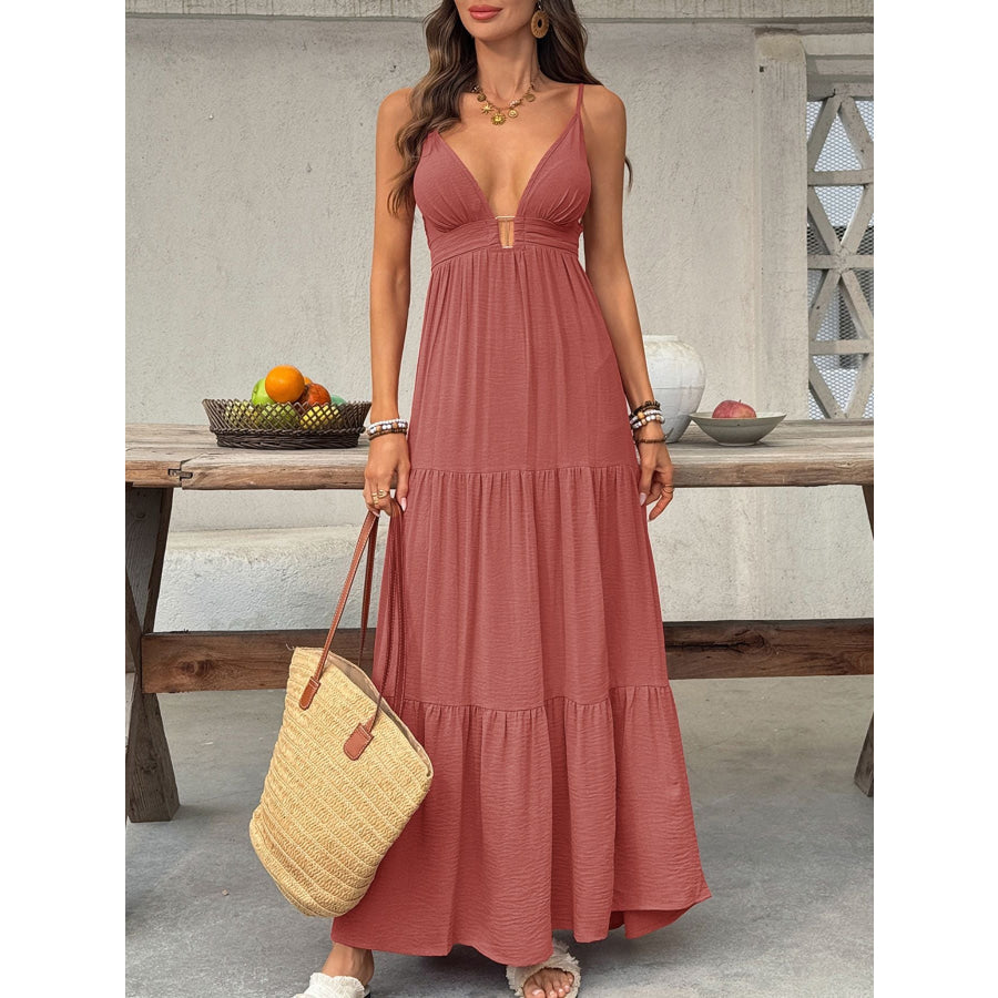 Deep V-Neck Tiered Maxi Dress Apparel and Accessories