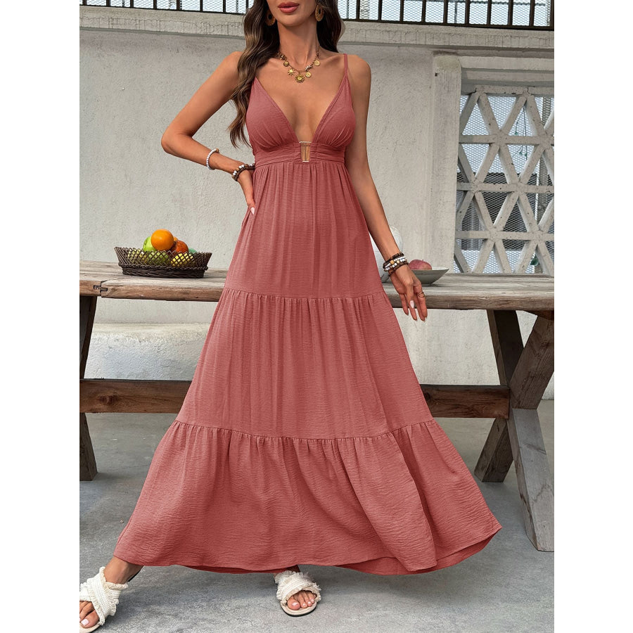 Deep V-Neck Tiered Maxi Dress Apparel and Accessories
