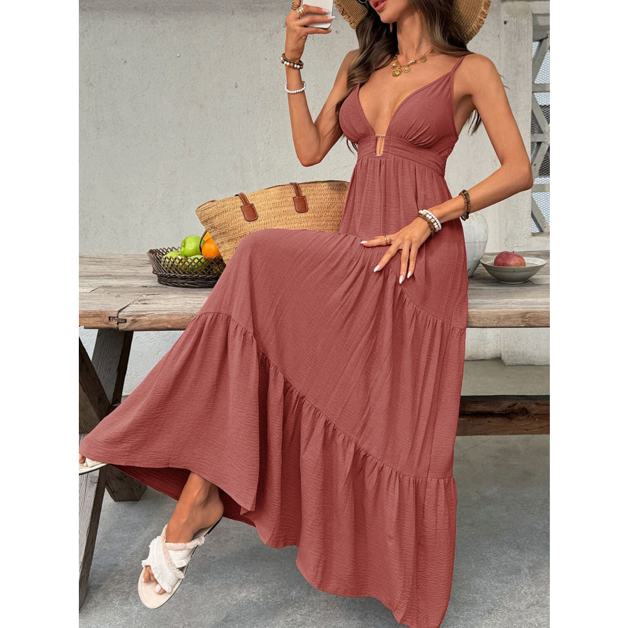 Deep V-Neck Tiered Maxi Dress Apparel and Accessories
