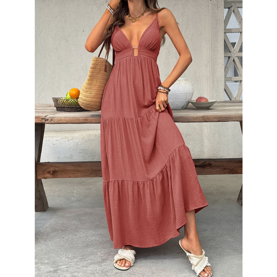 Deep V-Neck Tiered Maxi Dress Apparel and Accessories