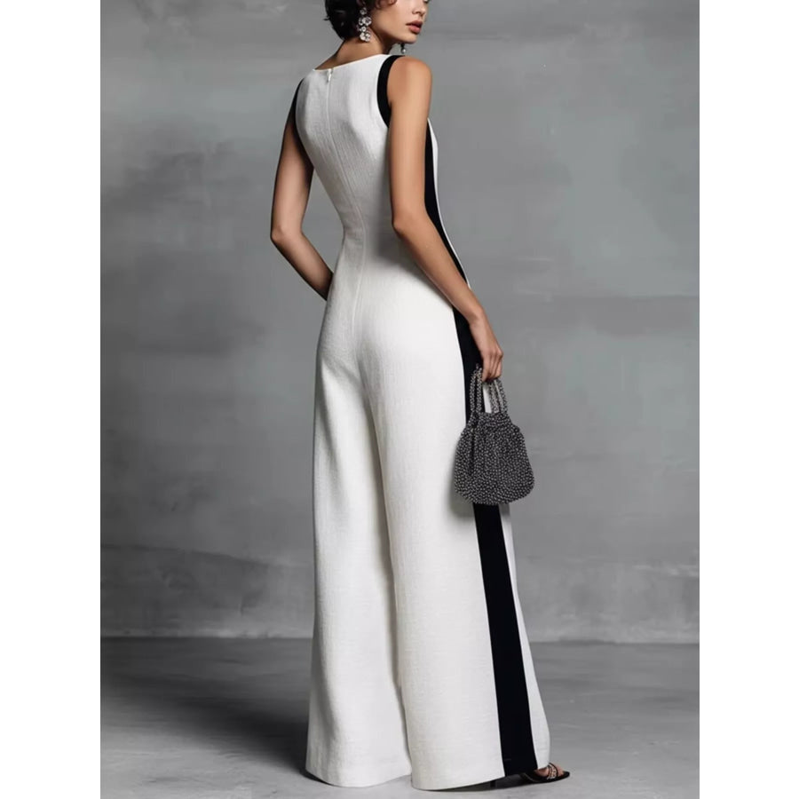 Deep V-Neck Wide-Leg Jumpsuit Apparel and Accessories