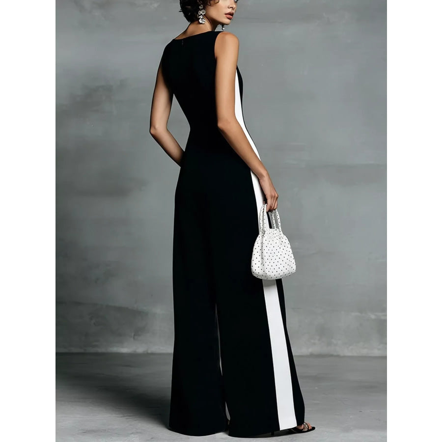 Deep V-Neck Wide-Leg Jumpsuit Apparel and Accessories