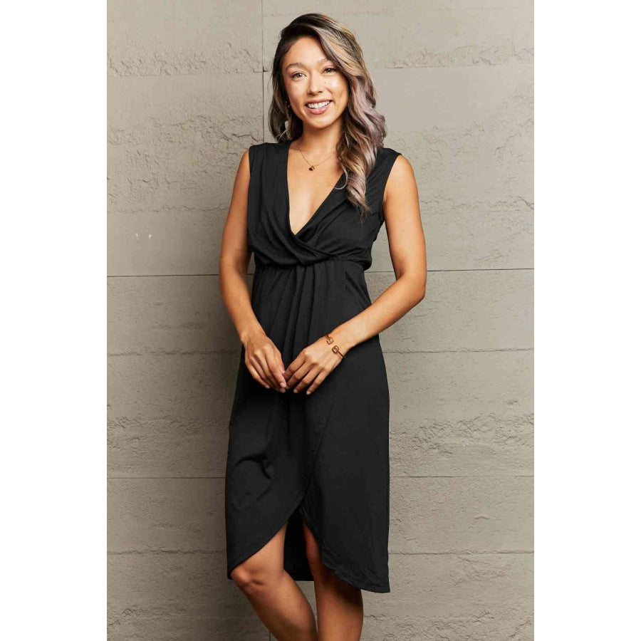 Deep V Sleeveless Tulip Hem Dress