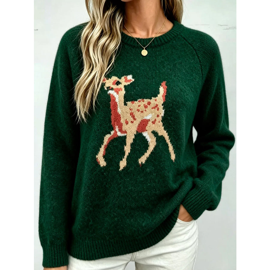 Deer Pattern Raglan Sleeve Sweater Apparel and Accessories