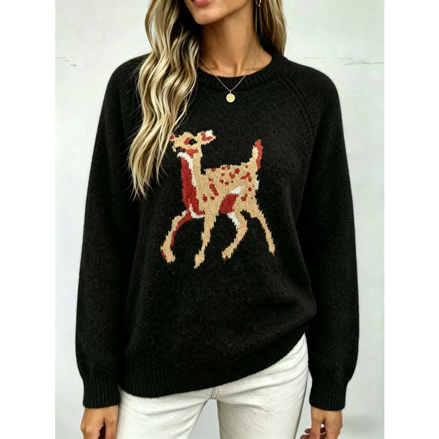 Deer Pattern Raglan Sleeve Sweater Apparel and Accessories