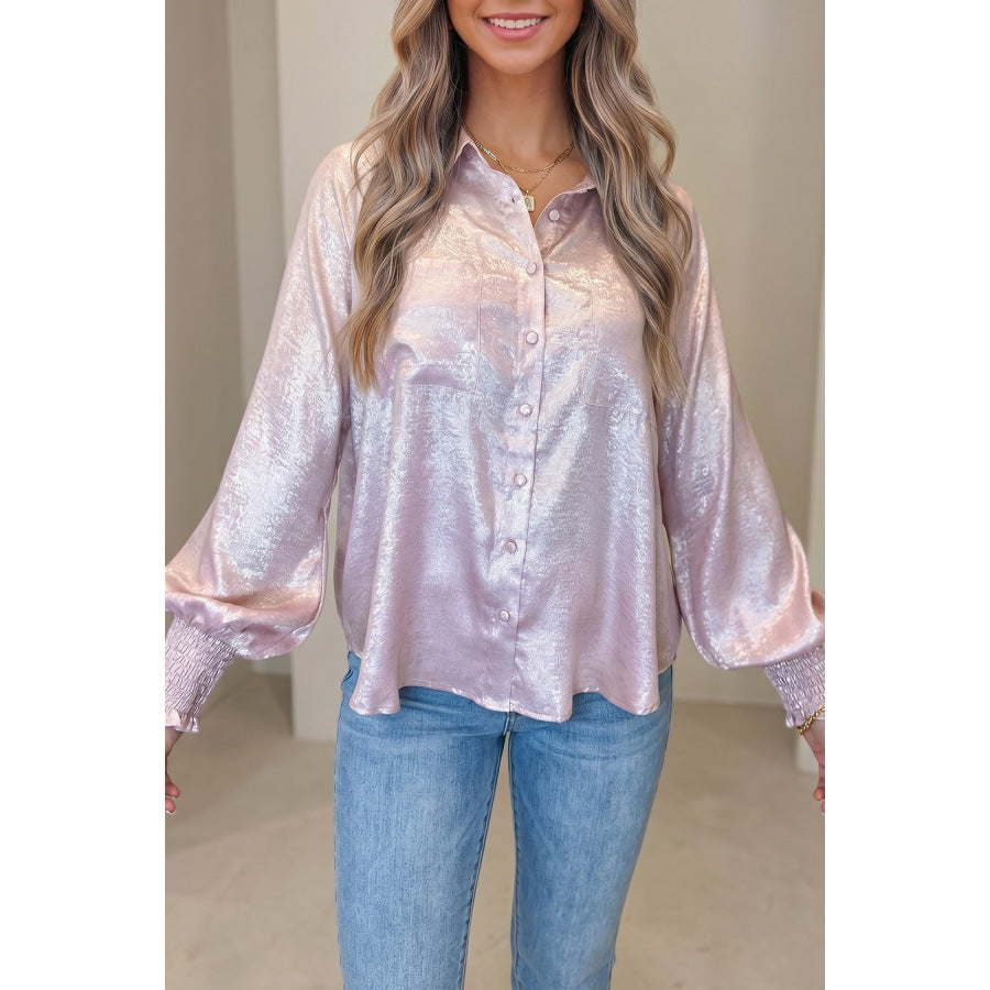 Delicacy Long Sleeve Button Front Ruffle Cuffs Back Paneling Shirt Tops/Blouses & Shirts