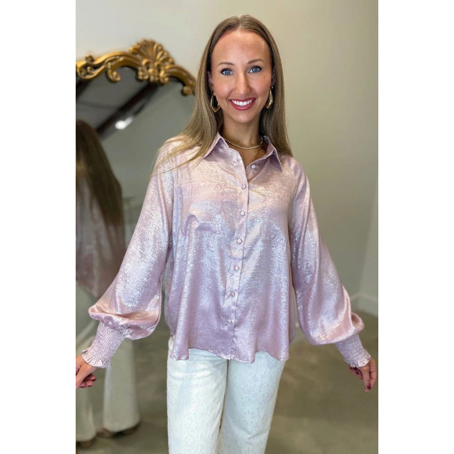 Delicacy Long Sleeve Button Front Ruffle Cuffs Back Paneling Shirt Tops/Blouses & Shirts