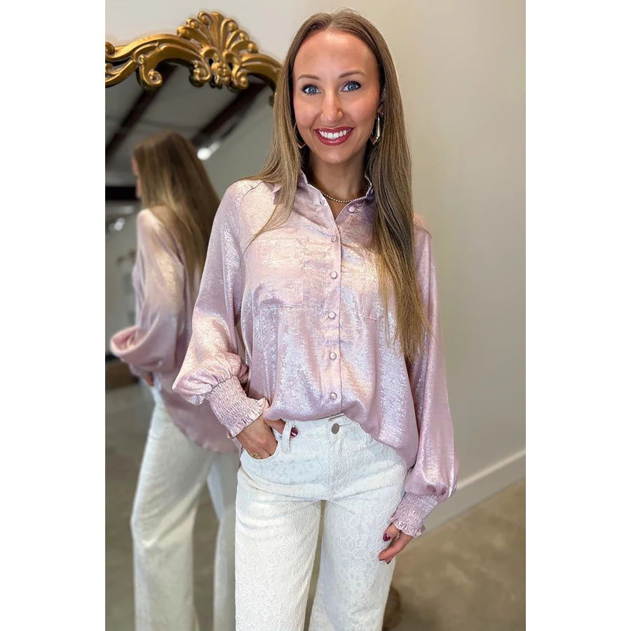 Delicacy Long Sleeve Button Front Ruffle Cuffs Back Paneling Shirt Tops/Blouses & Shirts