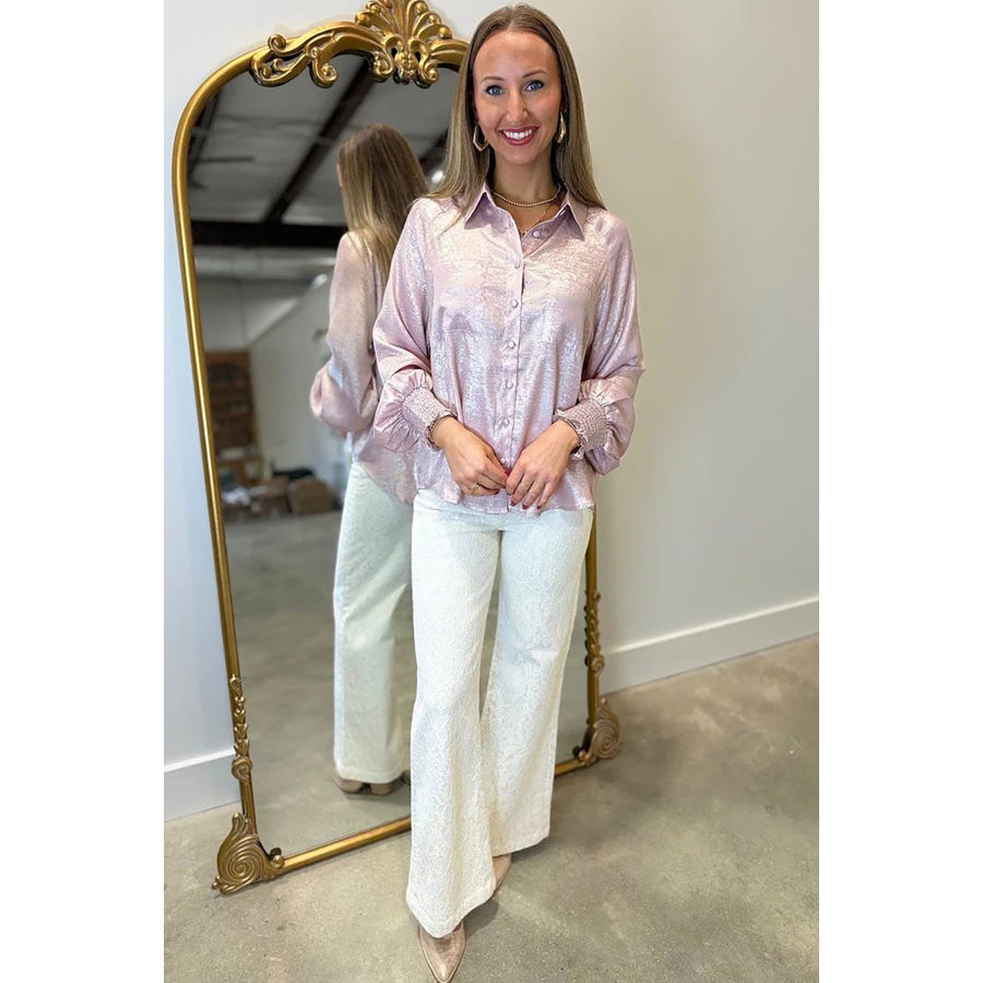Delicacy Long Sleeve Button Front Ruffle Cuffs Back Paneling Shirt Tops/Blouses & Shirts