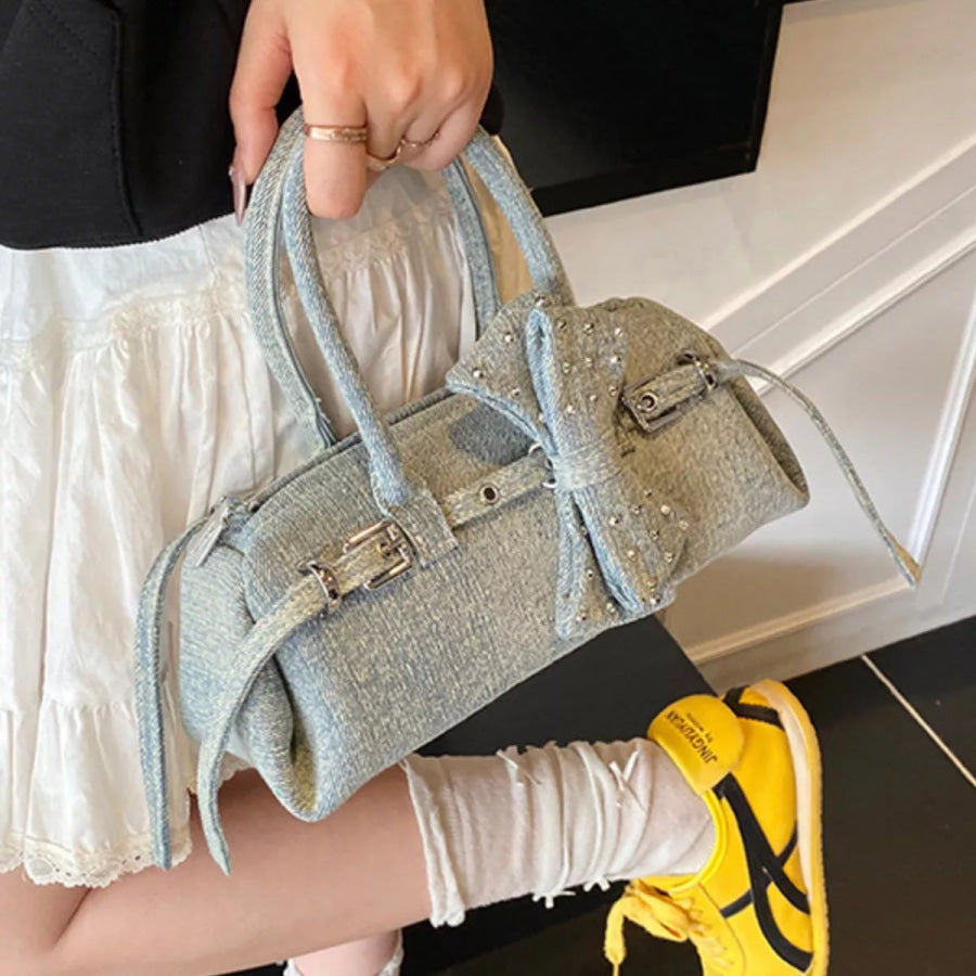 Denim Bow Accent Crossbody Bag Blue / onesize Apparel and Accessories
