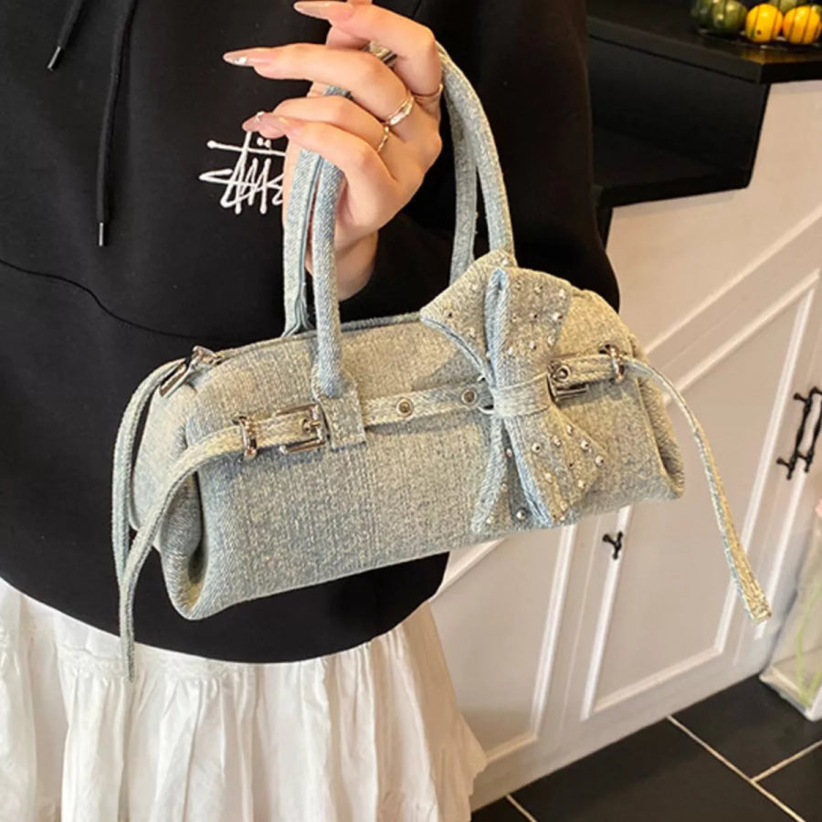 Denim Bow Accent Crossbody Bag Blue / onesize Apparel and Accessories