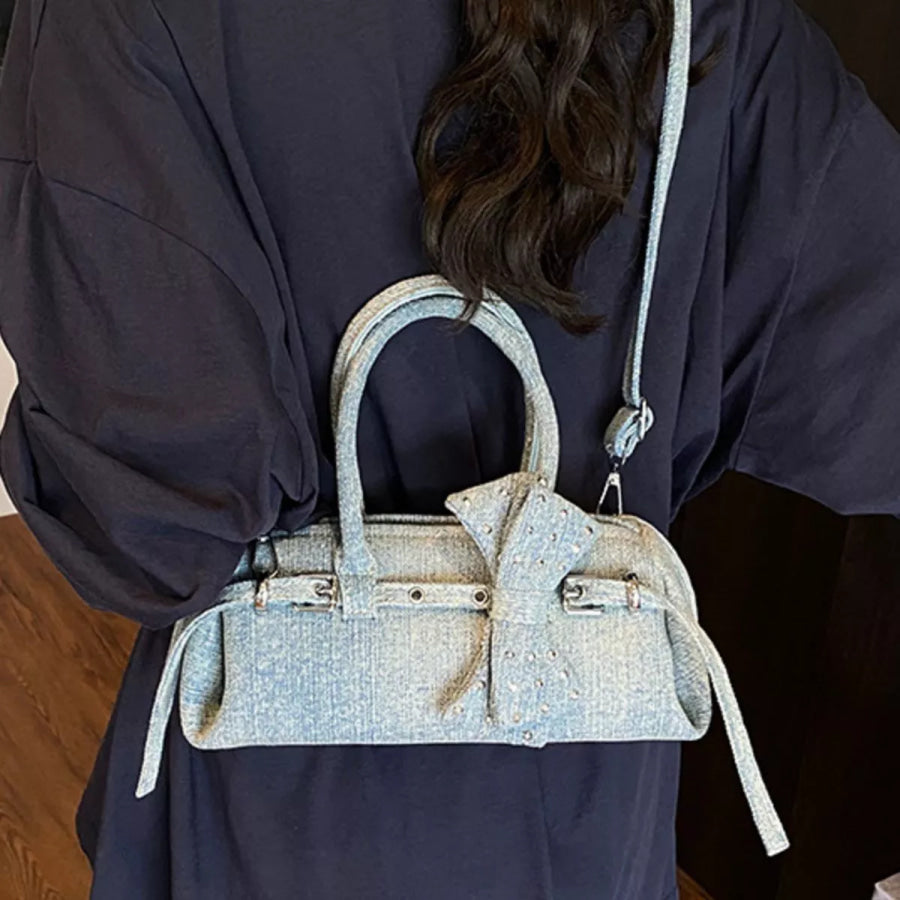 Denim Bow Accent Crossbody Bag Blue / onesize Apparel and Accessories