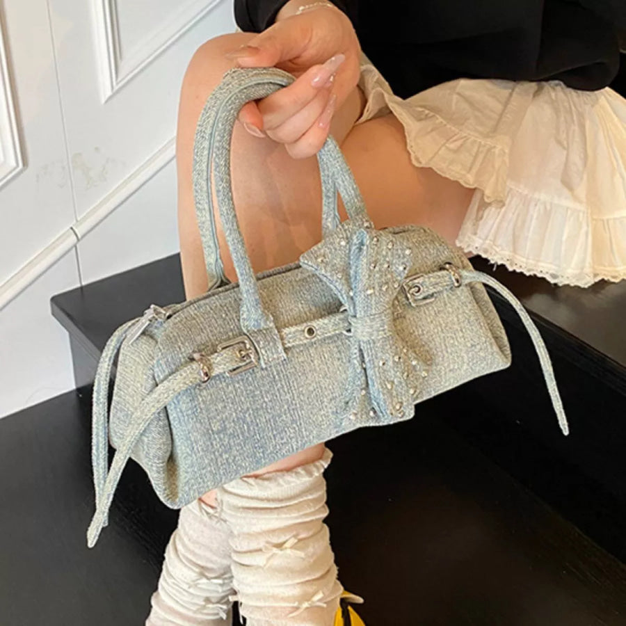 Denim Bow Accent Crossbody Bag Blue / onesize Apparel and Accessories