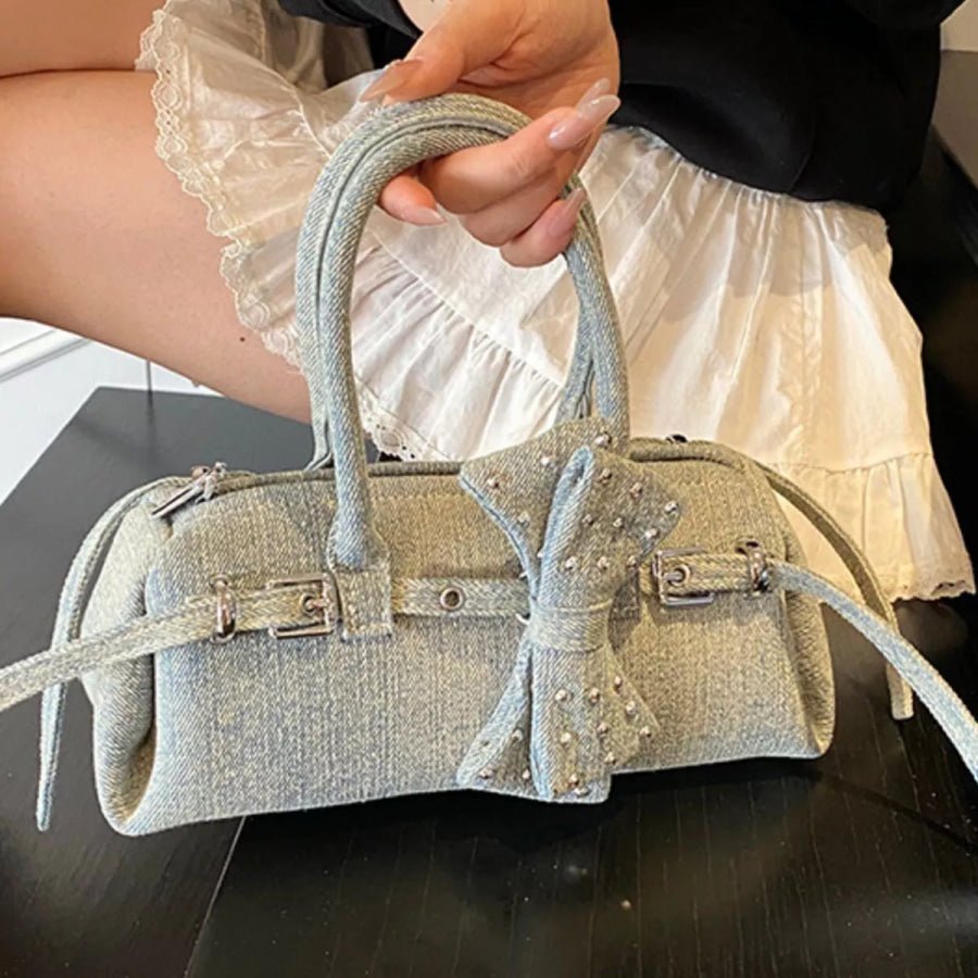 Denim Bow Accent Crossbody Bag Blue / onesize Apparel and Accessories