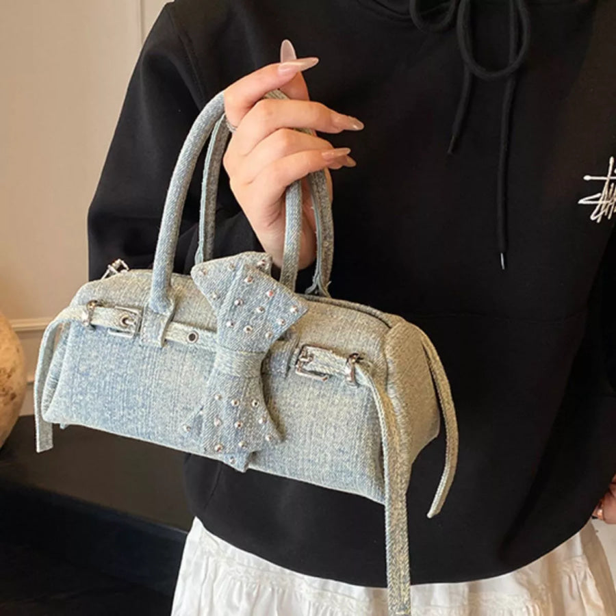 Denim Bow Accent Crossbody Bag Blue / onesize Apparel and Accessories