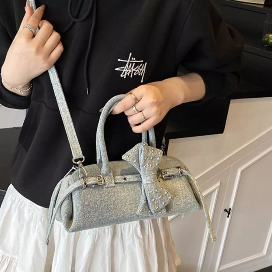 Denim Bow Accent Crossbody Bag Blue / onesize Apparel and Accessories