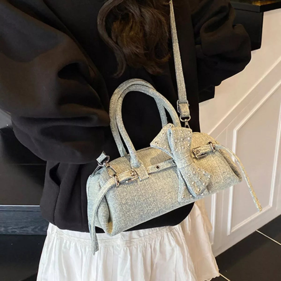 Denim Bow Accent Crossbody Bag Blue / onesize Apparel and Accessories