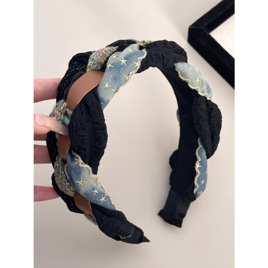 Denim Braided Wide Headband Black / One Size Apparel and Accessories