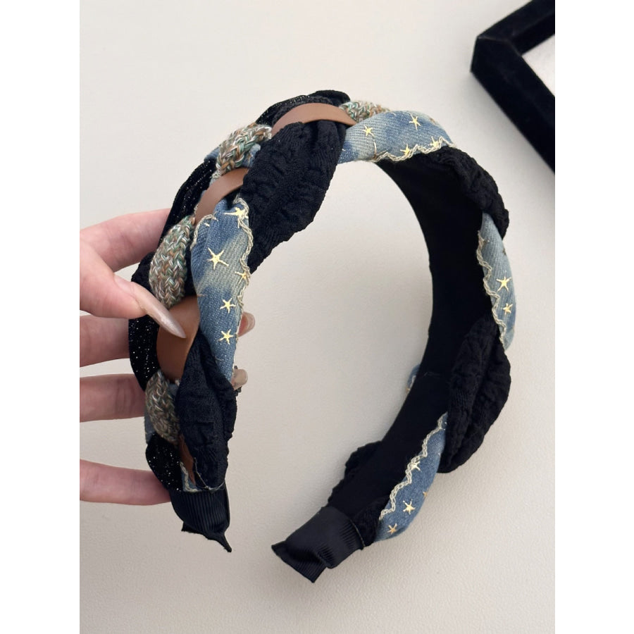 Denim Braided Wide Headband Black / One Size Apparel and Accessories