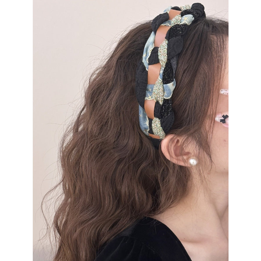 Denim Braided Wide Headband Black / One Size Apparel and Accessories