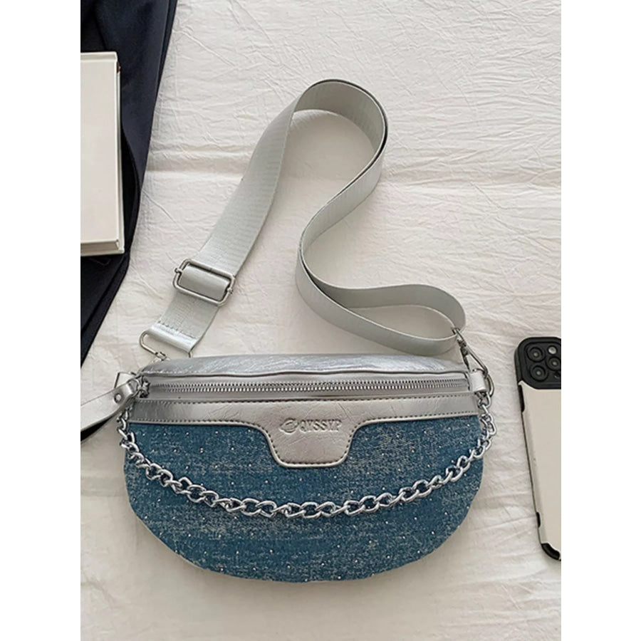 Denim Chain Accent Crossbody Bag Light Blue / ONESIZE Apparel and Accessories