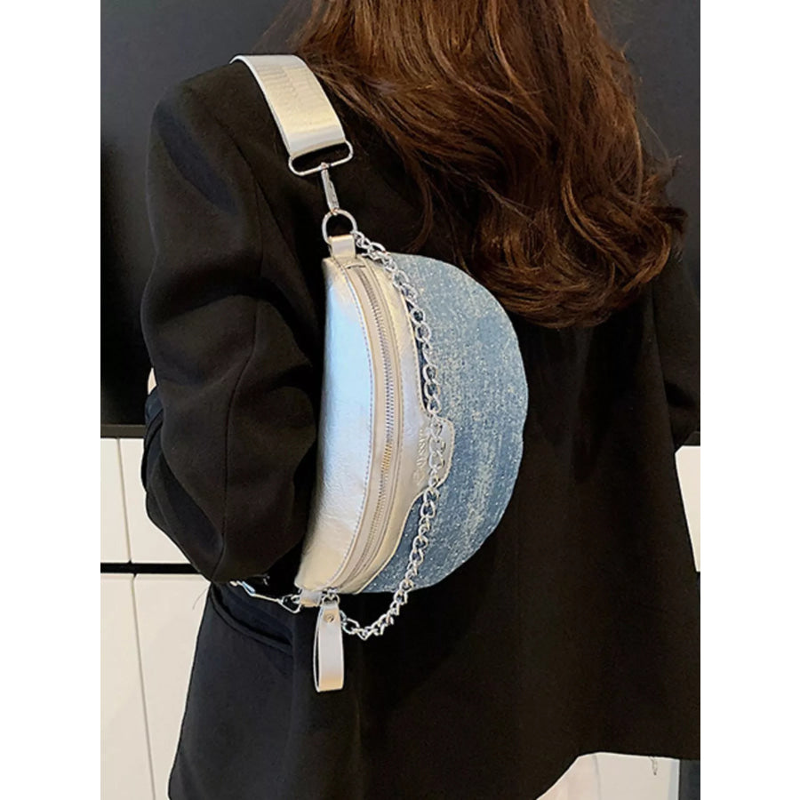 Denim Chain Accent Crossbody Bag Light Blue / ONESIZE Apparel and Accessories