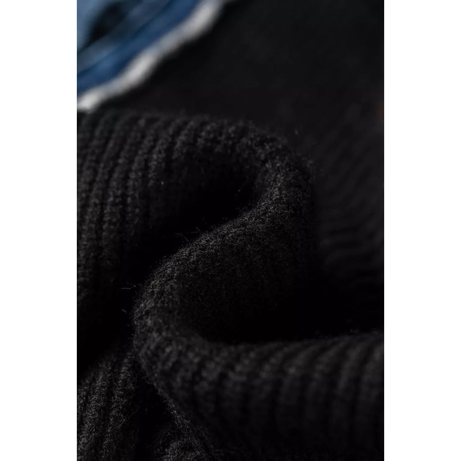Denim Contrast Placket Long Sleeve Cardigan Apparel and Accessories