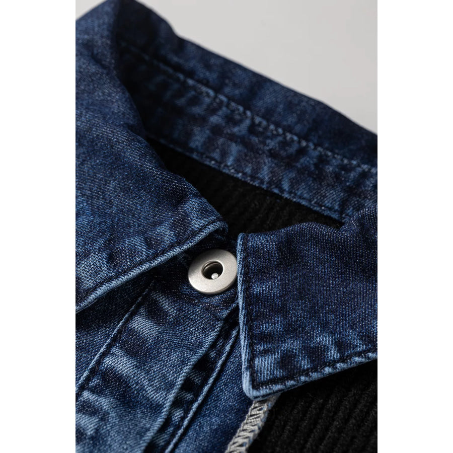 Denim Contrast Placket Long Sleeve Cardigan Apparel and Accessories